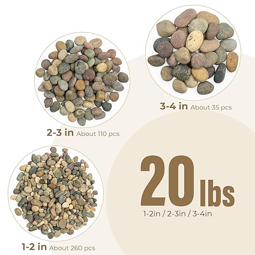 40lbs Large River Rocks for Landscaping, 3-4 Inch Natural Unpolished Bulk Pebbles, Hand-Picked Premium Stones for Garden Design Fish Tank, Flower Pots, Pathways and Backyard, Mixed Color-PawvioPets