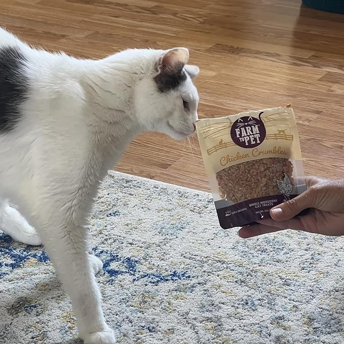 Farm To Pet - Cat Treat Crumbles - 3 oz Single Ingredient Chicken Treat and Snacks - Healthy for Indoor Cats and Kitten - Essential Products (Mix with Wet/Dry Food)-PawvioPets