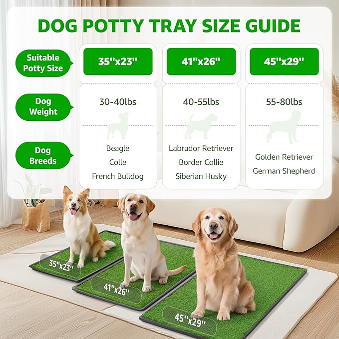Dog Grass Large Patch Potty Tray, Dog Litter Box, Artificial Grass Mat Bathroom Turf for Pet Training, Washable Puppy Pee Pad, Perfect Indoor/Outdoor Portable Potty Pet Loo (Tray 41''x26'')-PawvioPets