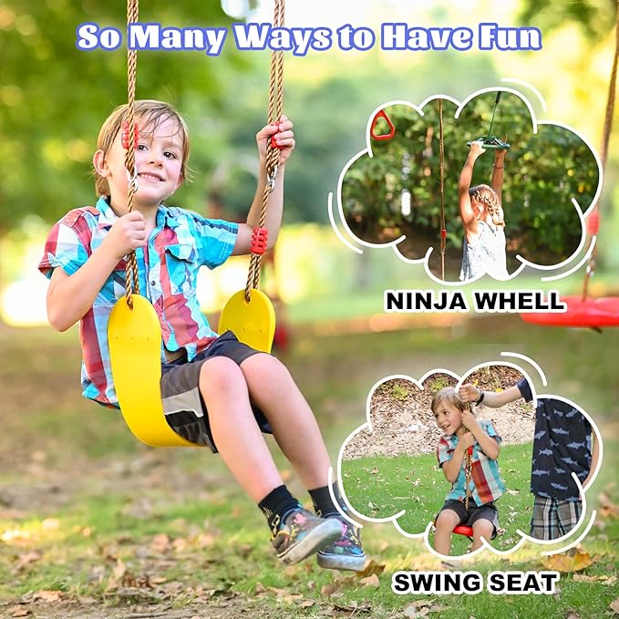 2x65 FT Ninja Warrior Obstacle Course for Kids with 13 Ninja Accessories - 600lbs Weight Capacity, Slackline with Swing Seat, Disc Swing, Ninja Wheel, Rope Ladder, Monkey Bar, Ninja Ring, Arm Trainer-PawvioPets