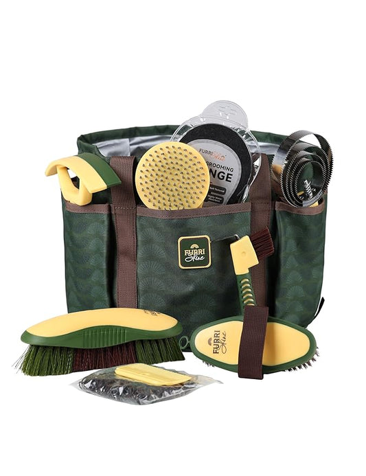 9PCS Horse Grooming Kit Curry Comb Sweat Scraper Horse Bathing Supplies Grooming Tools with Storage Bag Pasture Glow-PawvioPets