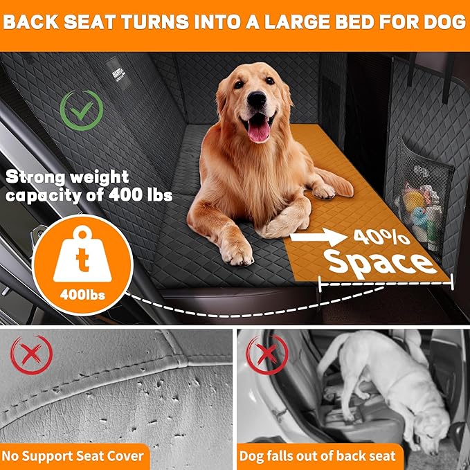 Back Seat Extender for Dogs,Waterproof Dog Car Seat Cover Protector with Mesh Window,Large Space Hammock for Car SUV Truck Dog Travel-PawvioPets