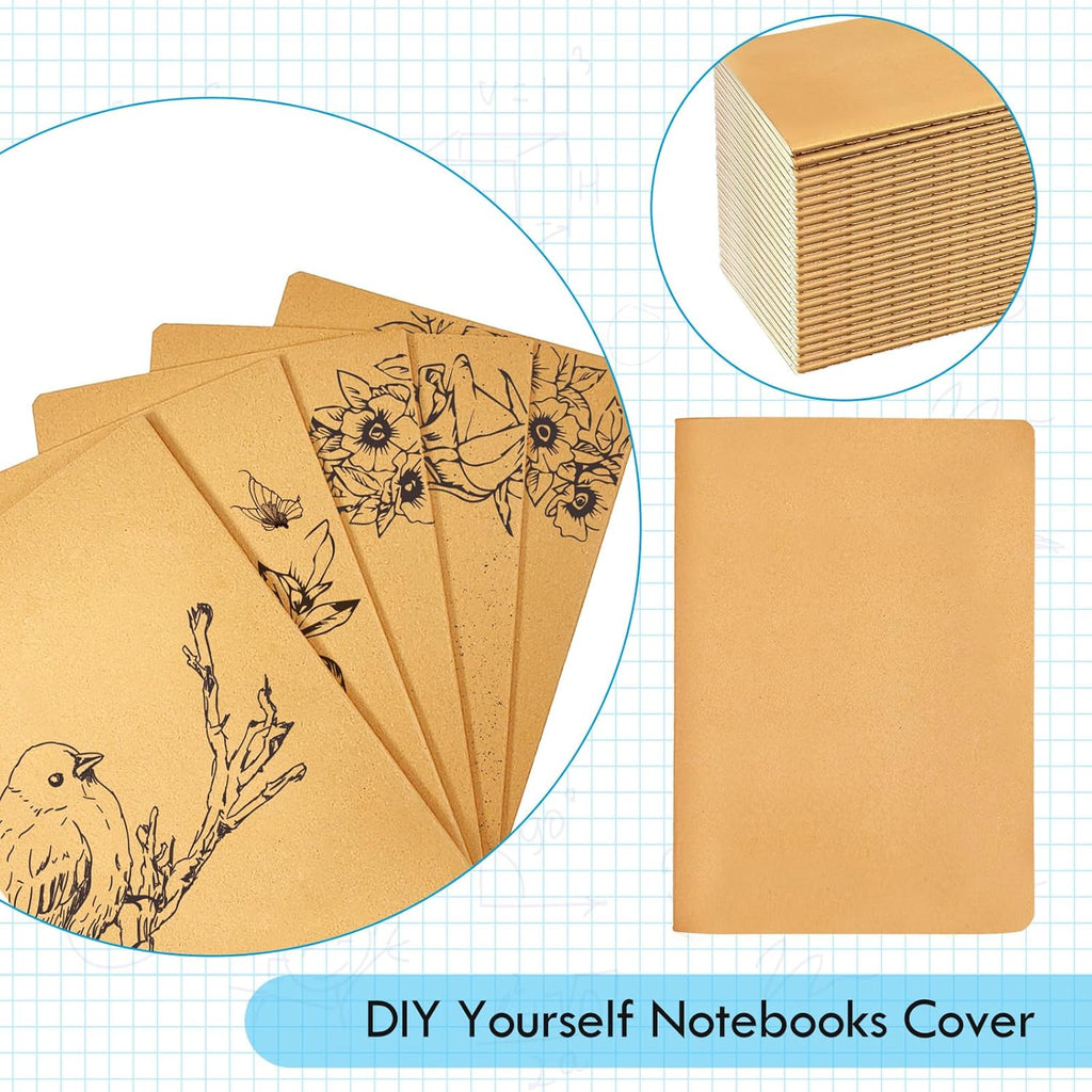 100 Pack Notebooks Bulk, Journaling Kraft Notebooks 5.5 x 8.3 A5 Softcover Notebook for Travelers Students Office Writing Sketch Travel Journal Notepad with 72 Pages 36 Sheets (Brown-Unlined)