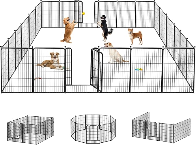 Dog Playpen 40 inch 24 Panels Indoor Outdoor Dog Pen for Large/Medium/Small Dogs Heavy Duty Metal Dog Fence Outdoor for Yard, Puppy Playpen with Door Portable Pet Fence for RV Camping Yard-PawvioPets