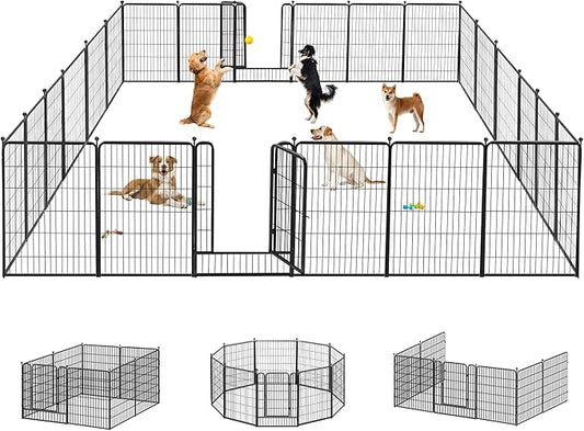 Dog Playpen 40 inch 24 Panels Indoor Outdoor Dog Pen for Large/Medium/Small Dogs Heavy Duty Metal Dog Fence Outdoor for Yard, Puppy Playpen with Door Portable Pet Fence for RV Camping Yard-PawvioPets