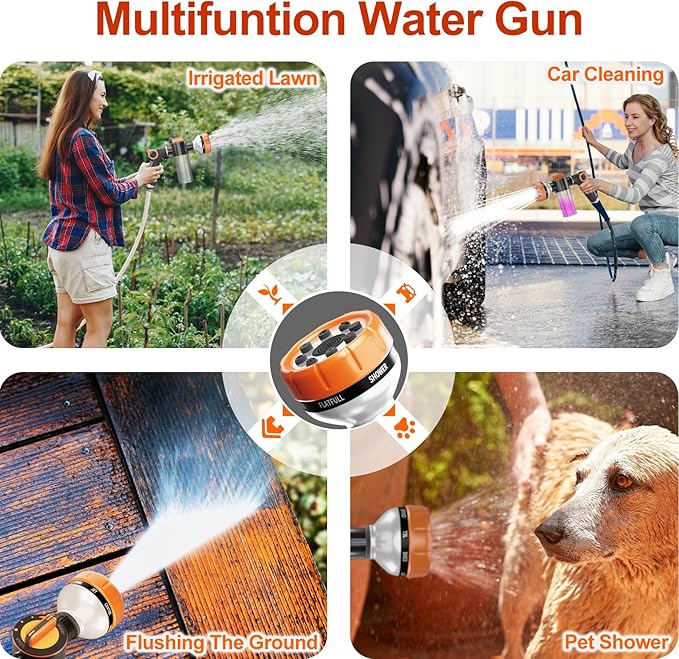 Dog Washing Hose Attachment, Pet Shower, Upgrade 8-in-1 Mode Dog Shower Attachment with 3.5oz 100cc Soap Dispenser, Replacement Hose Adapter for Pet Washing Irrigated Lawn Patio Car Cleaning-PawvioPets