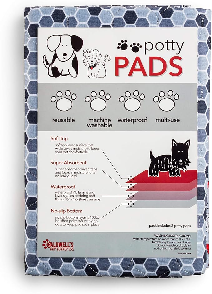 Caldwell's Pet Supply Co. 30x36 Potty Pads, Washable Pee Pads for Dogs, Reusable Pee Pad for Dogs, Puppy Potty Mat, Whelping Rug, Reusable Puppy Mat, Waterproof Rug for Dog, for Medium Dog (Set of 2)-PawvioPets