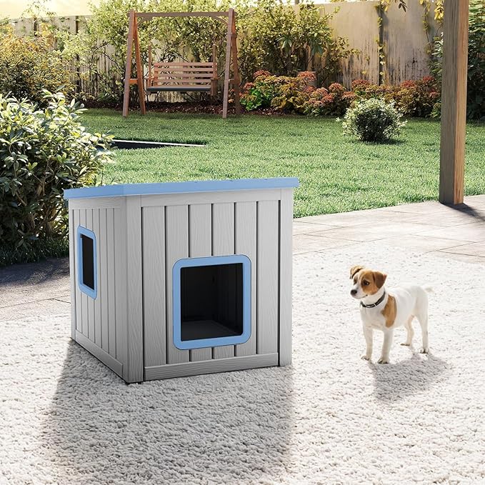Dog House Small Dog Houses Outdoor with Sloped Roof Waterproof Ventilated Design Easy to Clean Elevated Floor Easy Assembly for Middle Sized Dogs-PawvioPets