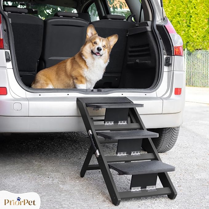 Dog Steps for Bed & Couch 2-in-1 Dog Stairs/Ramp - Height Adjustable Dog Ramp for Couch 7” - 20” - Pet Stairs, Dog Stairs for Small Dogs - Easy to Move Pet Steps with Landing Platform, Black-PawvioPets