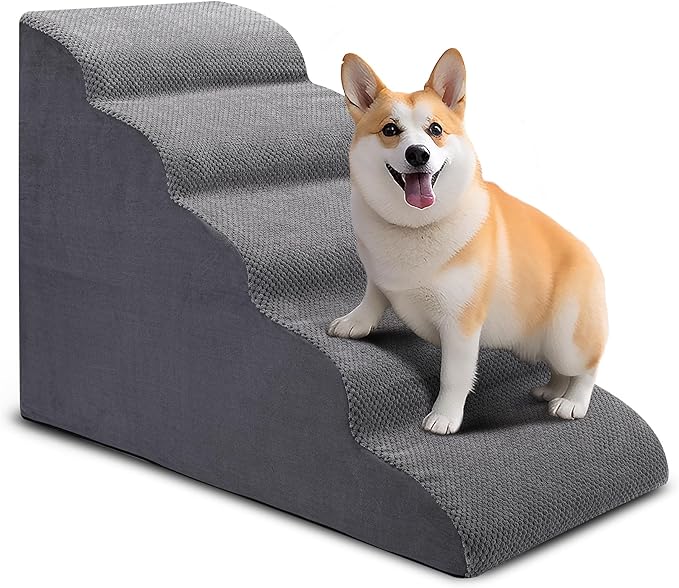 Dog Stairs for Bed, 5 Tier Dog Steps for Couch and High Bed, Non-Slip Pet Stairs, 24" High Sofa Foam Ramp - Best for Small Pets, Older Cats with Joint Pain-PawvioPets
