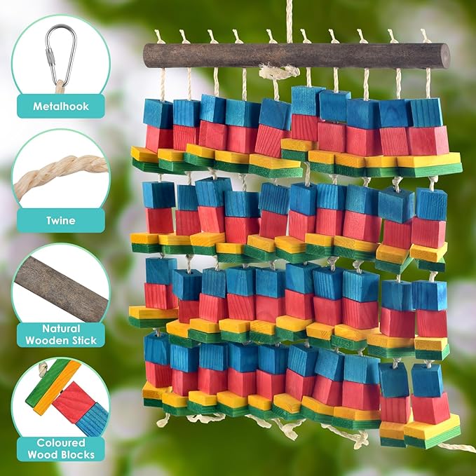 Extra Large Bird Toys, 21.6inch XL Macaw African Grey Parrot Chewing Toys, Natural Wooden Block Knots Tearing Toy Parrot Cage Accessories for Big Birds-PawvioPets