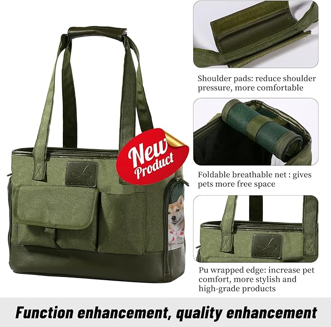 Dog Carrier, Cat Carrier, Pet Carrier, Foldable Waterproof Premium Oxford Cloth Dog Purse, Portable Bag Carrier for Small to Medium Cat and Small Dog（Green）-PawvioPets