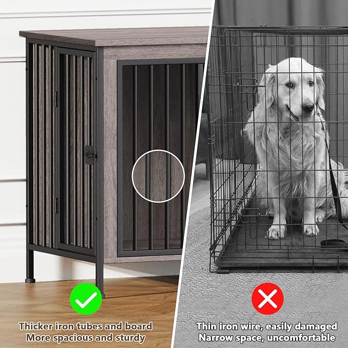 EasyCom 63" Dog Cage Furniture for 2 Pets with Divider, XL Wooden Double Dog Crate Furniture TV Stand for Mideum Breed, Durable and Sturdy-PawvioPets