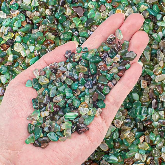 3 Lb Green Agate Crushed Stone Crystal Chips Bulk, Natural Polished Aquarium Stones Pebbles Irregular Decorative Rocks for Fish Tank, Vase Fillers, Succulent Plants Decor-PawvioPets
