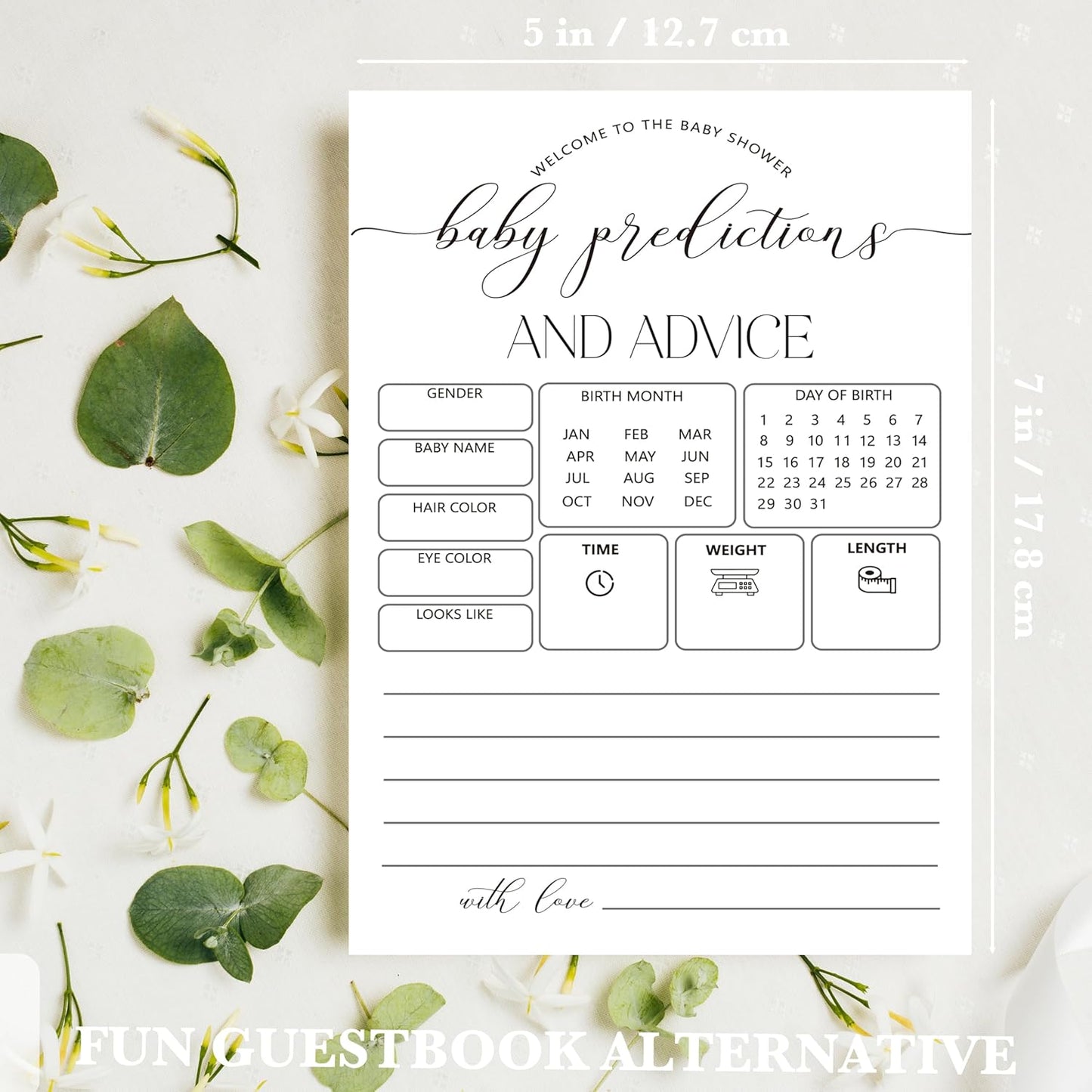 Advice For New Parents Baby Shower, Baby Predictions & Advice Cards For Baby Shower Games Activities, Wishes for Baby, 25 Double-Sided Thick Cards – Minimalist A03