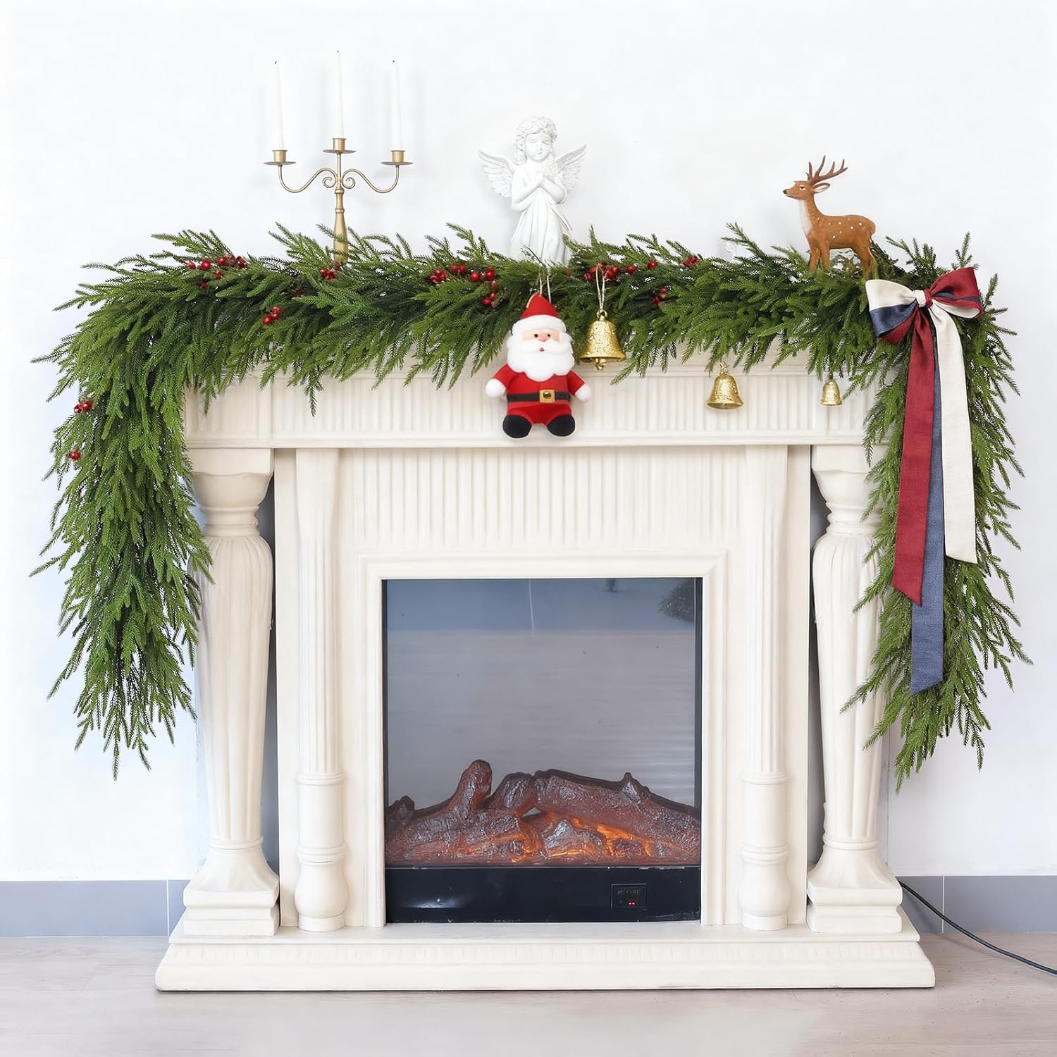 6FT Christmas Artificial Norfolk Pine Garland for Fireplace - Realistic Faux Greenery Fake Garland for Holiday,Table, Window,Mantel,Stairs, Home,Indoor Outdoor Decor (2PCS)