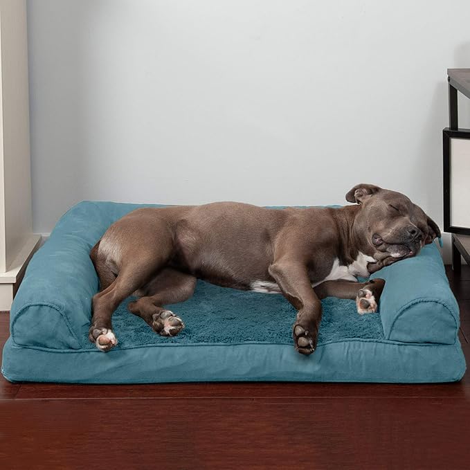 Furhaven Orthopedic Dog Bed for Large/Medium Dogs w/ Removable Bolsters & Washable Cover, For Dogs Up to 55 lbs - Plush & Suede Sofa - Deep Pool, Large-PawvioPets