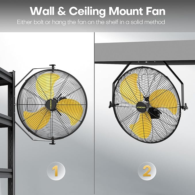 20 Inch Industrial Wall Mount Fan with 2 Pack, 5200 CFM Industrial Metal Wall Fans with Poweful Motor, 3 Speed, Heavy Duty Construction Indoor for Warehouse, Workshops, and Garage, UL Listed-PawvioPets