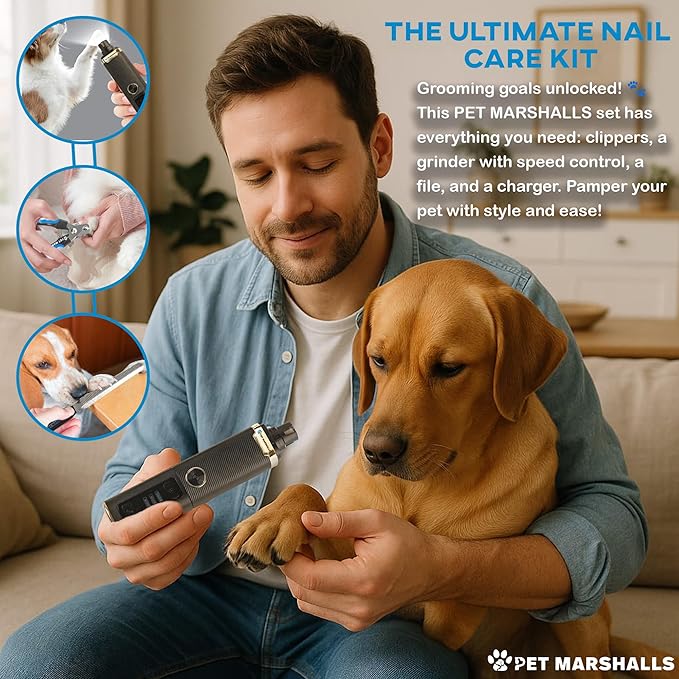 3-in-1 Cat & Dog Nail Grinder with Clipper & File, Quiet LED Trimmer, 3-Speed Pet Grooming Tool, Rechargeable 2000mAh Battery-PawvioPets