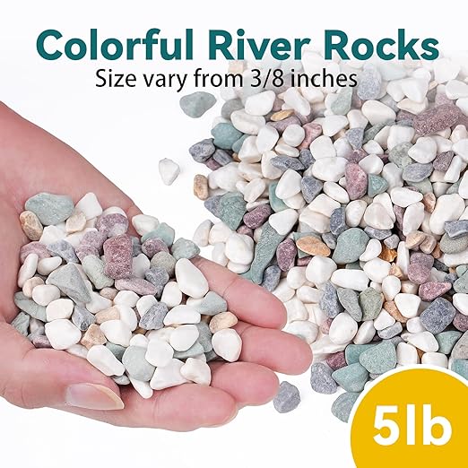 5 lbs Natural Pea Gravel Pebbles for Aquarium, Fish Tank, 3/8 inch Decorative Pebbles for Indoor Plants, Succulent, Bamboo, Vase, Drainage Rocks for Potted Plants, Top Dressing, Mixed Color-PawvioPets