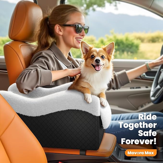 Conter Console Dog car seat(Light Grey/White) (Black/White, M)-PawvioPets