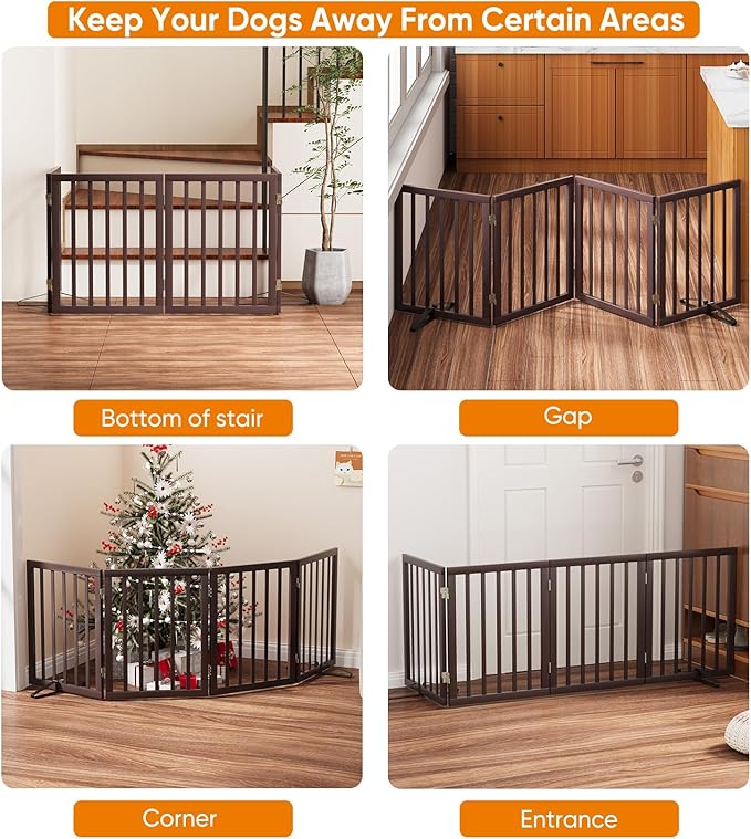 Freestanding Dog Gate Folding Brown Dog Gates for The House Doorways Stairs Pet Gates for Dogs, Doogie Puppy Fence Gate-PawvioPets