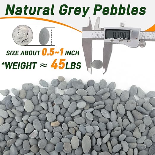 45 LB Mexican Beach Pebbles, 0.4-1 Inch Natural Unpolished Bulk Rocks, Decorative River Rocks for Landscaping Garden Paving Plant, Rocks for Walkways and Outdoor Decorative Stone, Grey-PawvioPets
