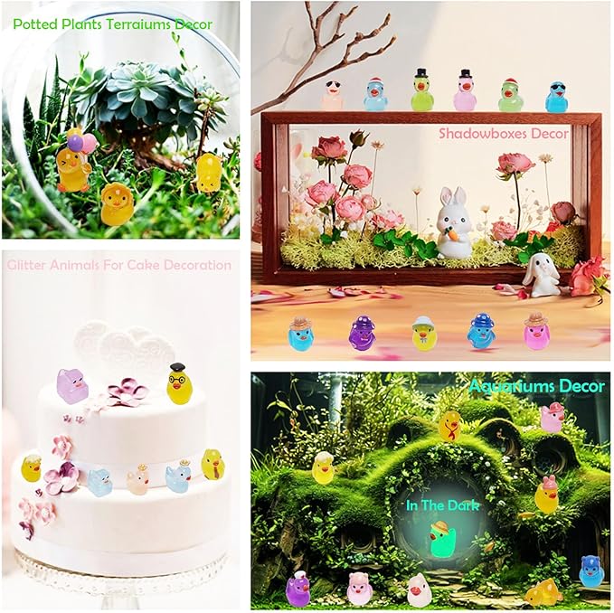 36 Types Luminous Mini Resin Ducks, Plastic Little Ducks to Hide Prank, Small Ducks Figures for Fairy Garden, Dollhouse,Terrariums, Potted, Cake Topper, Miniature Landscape Ornament.-PawvioPets