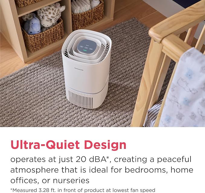 Frigidaire PureA300 HEPA Air Purifier with Wi-Fi for Small Bedrooms, Covers up to 850 Sq. Ft., 3-Stage Filtration, Energy Star Certification, Air Quality Monitoring, Smart Mode, Ultra Quiet, White-PawvioPets