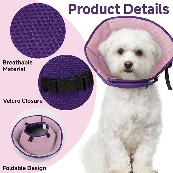 Dog Cone Collar L, Soft Cones for Large Medium Small Dogs,Adjustable Dog Cone Alternative to Stop Licking, Comfy Elizabethan Collar for After Surgery Wound Healing & Hot Spots Purple-PawvioPets