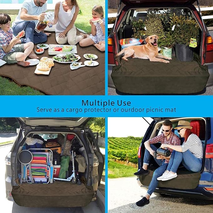 F-color SUV Cargo Liner for Dogs, Water Resistant Pet Cargo Cover Dog Seat Cover Mat for SUVs Sedans Vans with Bumper Flap Protector, Non-Slip, Large Size Universal Fit, Brown-PawvioPets