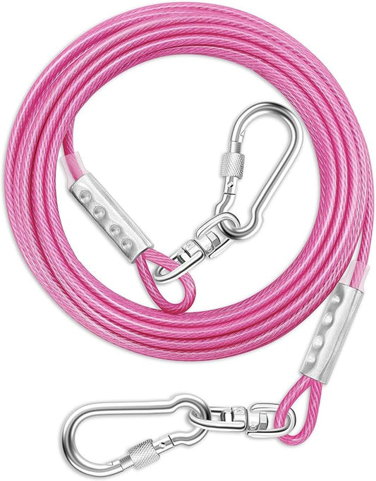 Dog Tie Out Cable for Outside,10FT Long Dog Leash&Chains with Swivel Hook,Small-Large Dogs Runner Cable for Yard,Heavy Duty Dogs Lead Line for Outdoor and Camping (500lbs 10FT, Pink)-PawvioPets