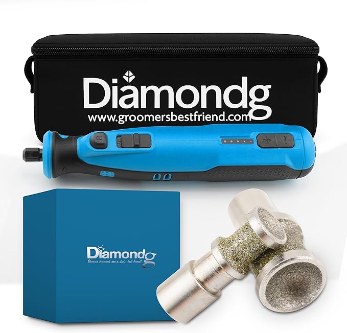 Diamondg Cordless Dog Nail Grinder with Quiet Sound & LED Tip for Large & Small Dogs, 4hrs. Runtime, 2 Bits Included, Blue-PawvioPets