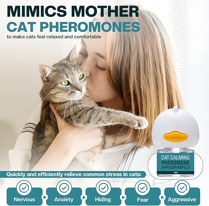 Cat Calming Diffuser 6 in 1 Multicat Calming Pheromones Diffusers Relief Stress Anxiety Fighting Scratching 90 Days Calm Relaxing Pheromone for Cats kit 48ml Refill Fits All Common Diffuser Plug In-PawvioPets