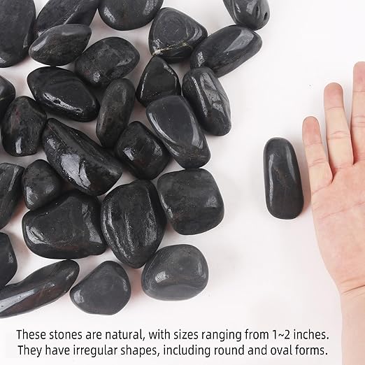 8LB 1"-2" Black River Rocks for Plants, Polished Pebbles for Garden Landscaping, Planters, Aquariums, Vase Fillers – Indoor & Outdoor Decor-PawvioPets