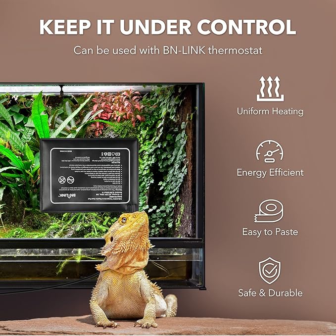 BN-LINK Reptile Heating Pad 6"X8" with Adjust Knob, Adjustable Temperature Under Tank Heater for Reptiles, Indoor Terraium Heating Mat for Turtles, Lizard, Snakes, Frogs, and Other Reptiles-PawvioPets