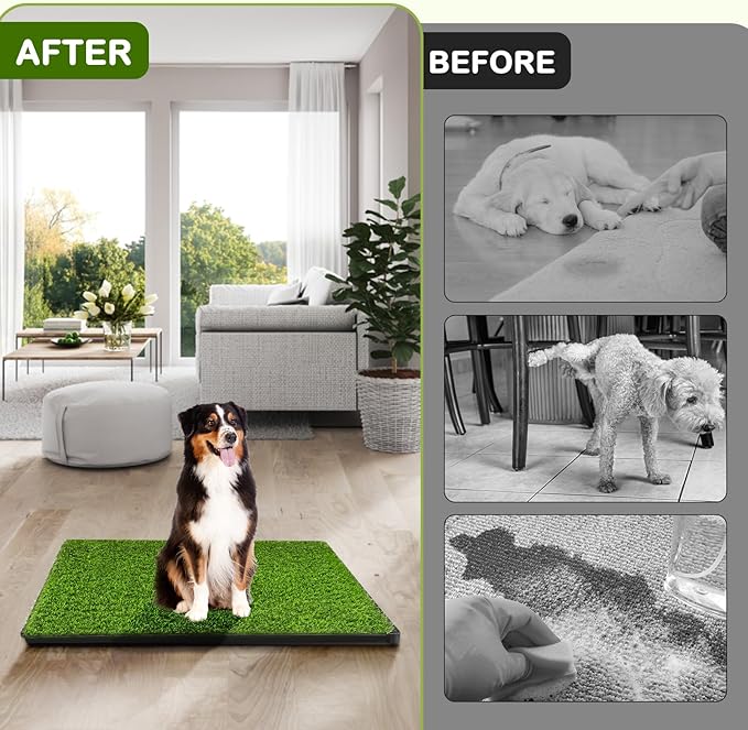 Dog Grass Pad with Tray, 34''X23'' Large Artificial Turf Grass Potty, Reusable Puppy Pee Pads for Dogs, Portable Dog Litter Box for Indoor/Outdoor Potty Training Toilet-PawvioPets