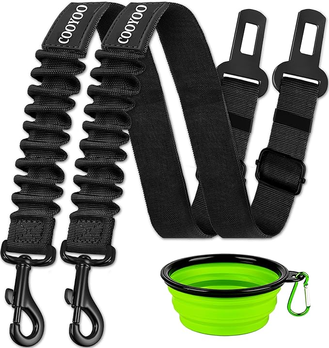 COOYOO Dog Seat Belt,3 Piece Set Retractable Dog Car Harness Adjustable Dog Seat Belt for Vehicle Nylon Pet Safety Seat Belts Heavy Duty & Elastic-PawvioPets