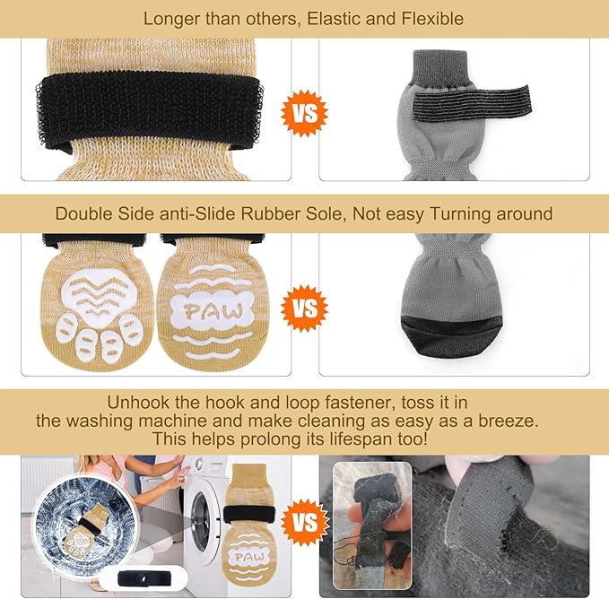 BEAUTYZOO Anti Slip Dog Socks for Small Medium Large Dogs with Grips Straps on Hardwood Floor Protection Wear, Traction Control 3 Pairs Double Side Paw Protector to Prevent Licking for Girl or Boy-PawvioPets