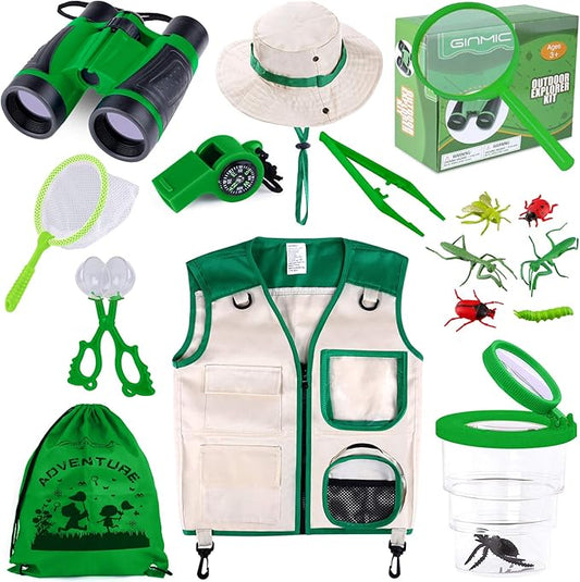 GINMIC Kids Explorer Kit & Bug Catching Kit, 16 Pcs Outdoor Exploration Safari Kit for Kids Camping with Binoculars, Adventure, Hunting, Hiking, Educational Toy Gift for 3-12 Years Old Boys Girls-PawvioPets