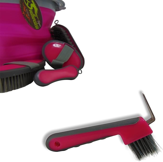 Collapsible Grooming Kit 10 Liter Bucket and 5 Grooming Tools by Southwestern Equine (Pink)-PawvioPets