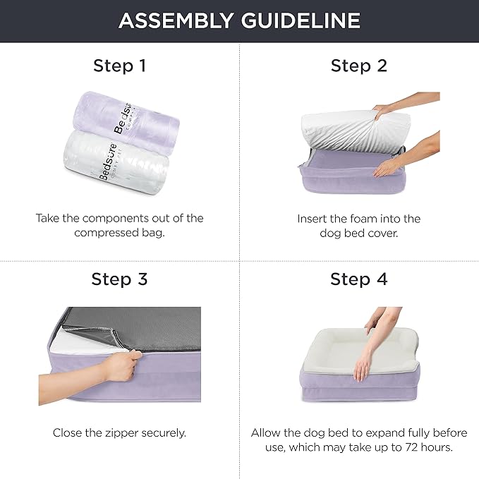 Bedsure L Plus Orthopedic Dog Bed for Large Dogs - Washable Dog Cat Bed Waterproof, L Plus Big Comfort Dogs Couch Sofa with Washable Removable Cover, Pet Bed with Nonskid Bottom, Lavender, 38"-PawvioPets