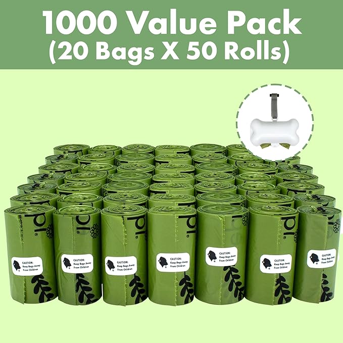 GORILLA SUPPLY Dog Poop Waste Bags with Dispenser and Leash Tie, 9" x 13", Green, 1000 Count-PawvioPets