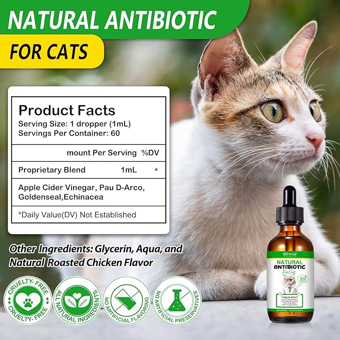 Antibiotics for Cats, Cat Antibiotics for Injections, Natural antibiotic for Cat Immune & Allergy Relief, Cough Relief, Yeast Injection, UTI Treatments, Cats Antibiotics, 60ML-PawvioPets