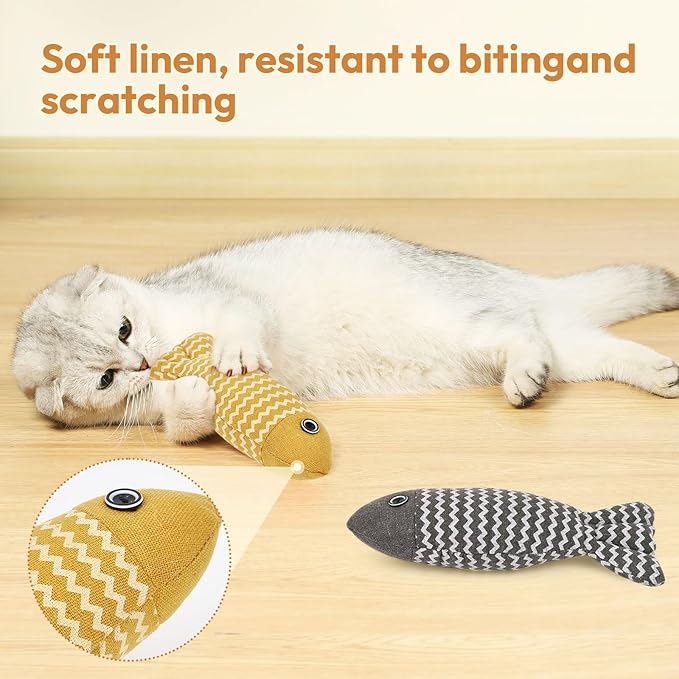 2 Pcs Catnip Toys Fish, Self Play, Cat Toys for Indoor Cats and Kitten, Catnip Cat Toy, Interactive Kitten Exercise Kicker Toys for Indoor Cats 7.8 Inches for All Breeds-PawvioPets