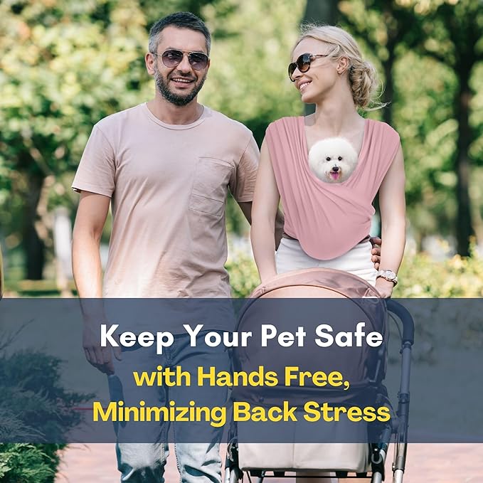 Dog Carriers for Small Dogs, Front Facing Dog Sling Carrier, Hands Free Cat Carrier, Size Adjustable, Reducing Back Pain, Premium Cotton, Safe and Soft Dog Carrier (Regular, Light Pink)-PawvioPets