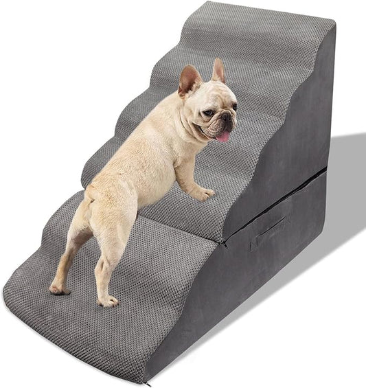 Dog Stairs&Steps for 30 Inches Tall High Bed, Pet Dog Ramp Ladder for Small Medium Dogs, Doggie, Old Cats, Kitty, Small Animals(Grey, Up to 30-36 Inch Tall Bed)-PawvioPets