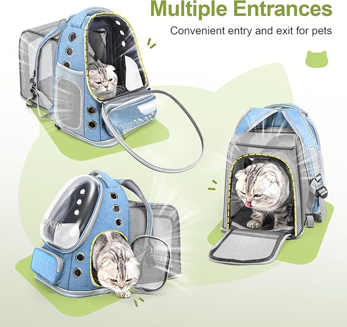 Expandable Cat Backpack,Cat Bubble Backpack Carrier for Carrying Cats, Pets and Small Dogs,Airline-Approved,Designed for Travel, Hiking, Walking,Car （Blue-PawvioPets