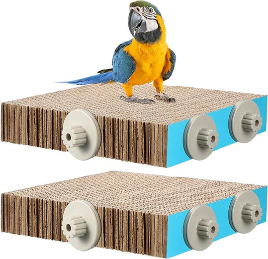 2 Pieces Bird Chew Toy Parrot Cage Perch Cardboard Platform Bird Paw Grinding Stand Parrot Cage Playground for Macaws, Small Parakeets, Conures, Budgies, Finches Conure Cockatiel (Large)-PawvioPets
