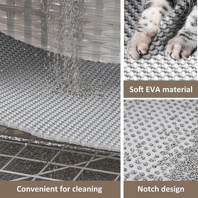 Cat Litter Box Enclosure with Soft Litter Mat; Hidden Cat Washroom Furniture with Door; Handwoven Rattan Cat House with Large Space; Pet Crate for Living Room, Bedroom, Balcony (White)-PawvioPets